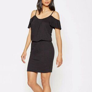 Joie Tahlia Mini Dress Cold Shoulder Black Stretch Cotton Jersey Blouson Summer
